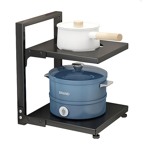 Pots and Pans Organizer for Cabinet Black Adjustable 2 Tier Pot Organizer Rack Under Sink or Floating Shelf Heavy Duty Kitchen Storage Organizers Pot Lid Organizer - color: Black, size: 2 Tier