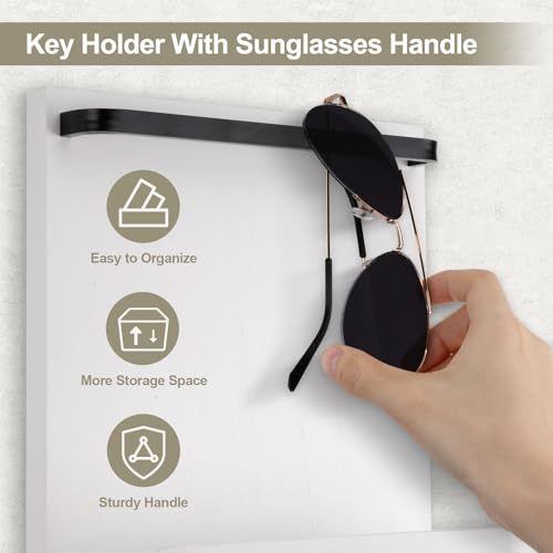 Key Holder Wall Mount, Key Holder for Wall with 4 Hooks, Farmhouse Key Hanger Holds Dog Leash, Sunglasses – Decorative Mail Organizer Home Decor (White) - color: White