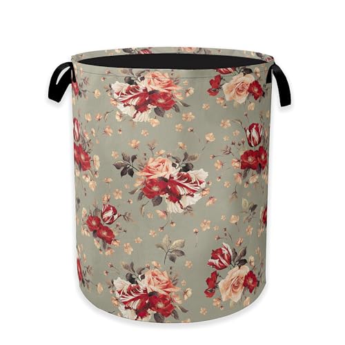 Red Rose Flowers Laundry Hamper,Vintage Floral Clothes Hamper for Laundry,Waterproof Oxford Toy Storage Collapsible Hampers for Bedroom, Dorm Room,Bathroom,16x20 Inch - color: Red Rose Flowers