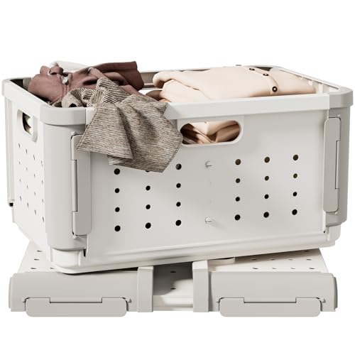 HAIXIN HOME Laundry Basket with Divider for Pre-Sorting, 42L Stackable Plastic Laundry Hamper on Wheel, Dirty Clothing Storage Organizer Bin with Handles for Closet, Bedroom, Bathroom - 1 Pack - size: 1 Pack