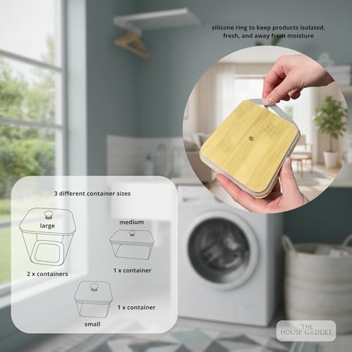 Laundry Pods Storage Container, Clear Laundry Room Organization and Storage,Detergent Powder Container,with Wooden Lids & Labels, 4 Pack