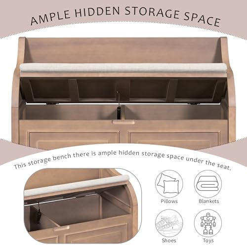Knocbel Rustic Entry Storage Bench with Hidden Compartments and Removable Cushion, Wooden Entryway Hallway Foyer Shoe Bench Bedroom End of Bed Bench, 250lbs Weight Capacity (Brown) - color: Brown