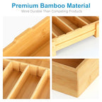 Bamboo Expandable Silverware Organizer - Adjustable Cutlery Tray with 3 Removable Dividers & 5 Tracks, Drawer Organizer for Utensils, Stationery, Tools (12.6" to 20.5")