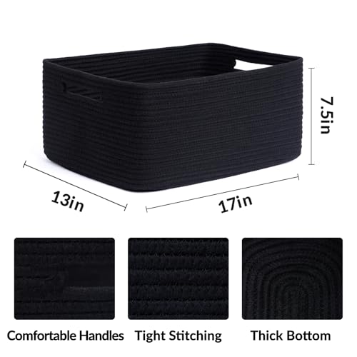 MiniArk Large Storage Baskets for Shelves, Closet Organizers Bins for Clothes Blanket Towels, Baby Nursery, Toy Baskets Box, Woven Rope Baskets, 17 x 13 x 7.5”, 3 Packs Black - color: Black, size: 3pcs-L17×W13×H7.5"