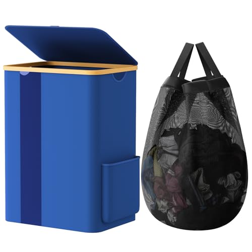 BlissTotes Laundry Basket with Lid, 80L Clothes Laundry Hamper with Handles and Removable Laundry Bag, Breathable Design Hamper with Lid for Bedroom, Bathroom, Dorm, Laundry Room - Blue - color: Blue, size: 80L