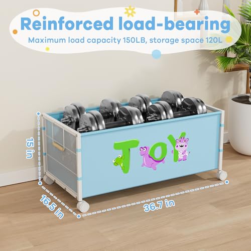 JBBTOOL Large Toy Box, Toy Storage Organizer for Kids, Toy Chest for Toddlers with 360° Wheels, Toybox for Living Room, Oxford Cloth Toy Box for Boys, Girls, Stuffed Animals, Clothes - color: 2-Blue 1PC