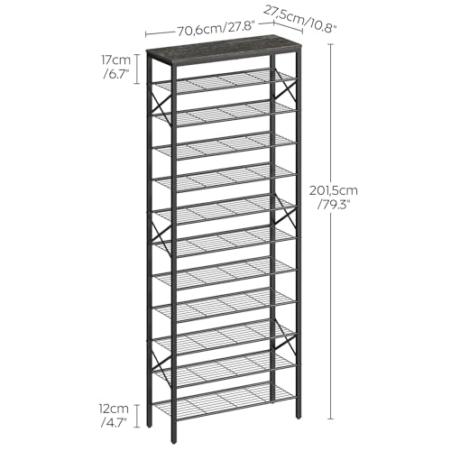 YATINEY 12 Tier Shoe Rack, Large Capacity Shoe Storage Organizer Holds 48 Pairs, Sturdy and Stable, for Entryway, Hallway, Closet, Dorm Room, Charcoal and Black SS12BC - color: Charcoal + Black, size: 27.8" x 10.8" x 79.3"
