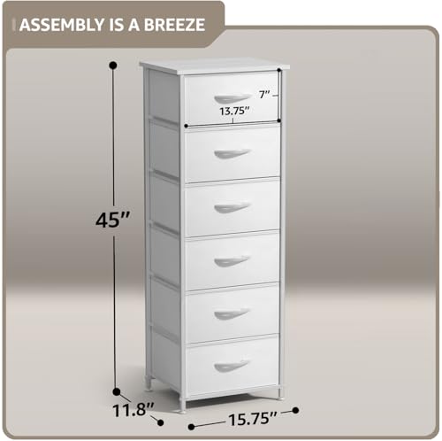 Sorbus Fabric Dresser for Kids Bedroom - Chest of 6 Drawers, Tall Storage Tower, Clothing Organizer, for Closet, for Playroom, for Nursery, Steel Frame, Fabric Bins - Wood Handle (White) - color: White, style: 6 Drawer