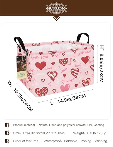 HUNRUNG Rectangle Storage Basket Cute Canvas Organizer Bin for Pet/Children Toys, Books, Clothes Perfect for Rooms/Playroom(REC-Pink Love Heart) - color: REC-Pink Love Heart