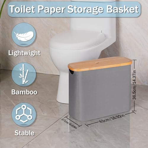 efluky Toilet Paper Storage, Toilet Paper Basket with Lid Organizer for Bathroom, Free Standing Holder with Storage, Grey - color: Grey