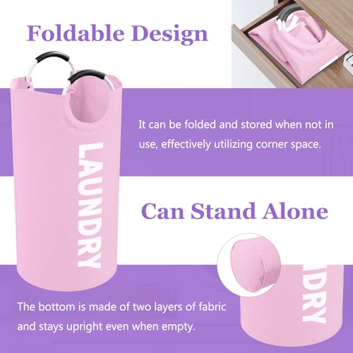 2Pcs 95L Purple + Pink Laundry Basket, Folding Laundry Hampers for Women with Soft Handles, Freestanding Dirty Clothes Basket, Sturdy Oxford Fabric Clothes Hampers for Travel, Dormitory - color: Purple + Pink, size: L-95L
