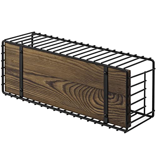 MyGift Toilet Paper Roll Holder Basket, Industrial Matte Black Metal Wire and Rustic Burnt Wood Above Tank Bathroom Toiletries Storage Organizer Vanity Basket - color: Black / Dark Brown