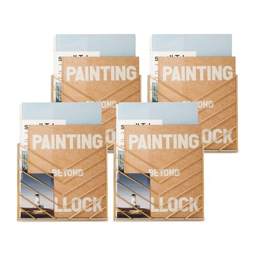 CROISSANT Black Wall Mounted File Organizer,Metal Magazine Basket, Concave Wall Mounted Magazine Rack, Suitable for Hanging File Folders for Office Living Room (Golden, 4 Pack) - color: Golden, size: 4 Pack