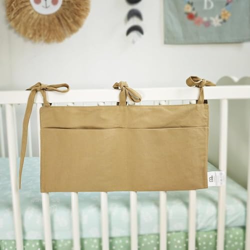 Baby Bedside Hanging Storage Bag - 2-Pocket Bedside Storage with High Capacity for Diapers & Essentials, Space-Saving Hanging Nursery Organizer 5 Colors Available (Khaki) - color: Khaki