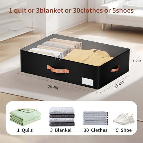Underbed Storage With Wheels,Large Capacity 7.5 inches Height Storage Bins,Rolling Underbed Shoe Storage Containers,dorm Storage Drawers for clothes & blankets - color: black, size: 7.5inch height