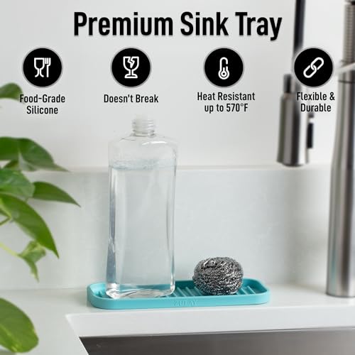 Zulay Kitchen (9x3.5) Silicone Sponge Holder for Kitchen Sink - Flexible Multipurpose Soap Tray Sponge Holder - Sink Organizer Tray for, Bathroom, Makeup, Trinkets & More (Aqua Sky) - color: Aqua Sky, size: Medium (9x3.5)