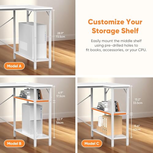 Alpen L Shaped Computer Desk, 55 Inch Corner Desk with Drawers and Power Outlets, Home Office Desk for Gaming, Study Writing PC Table with Storage and Reversible Shelf, White - color: White, size: 55 Inches