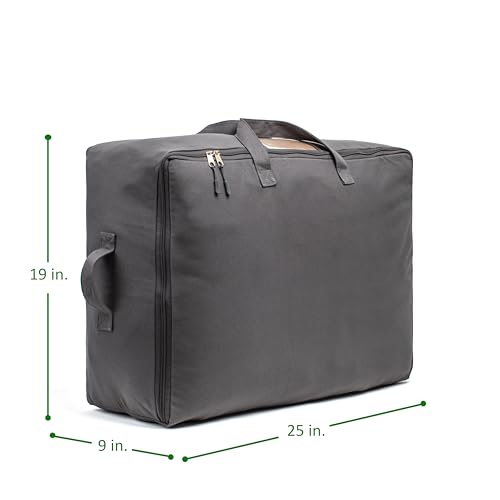 Soft Canvas Storage Bags with Zipper. Thick Breathable, 1pc King/Queen Comforter Organizer. Four Carrying Handles and Window. Large 25x19x9in Bag for Sheets Blankets Bedding Pillows, Clothes (Grey) - color: Grey, size: 1 Pack