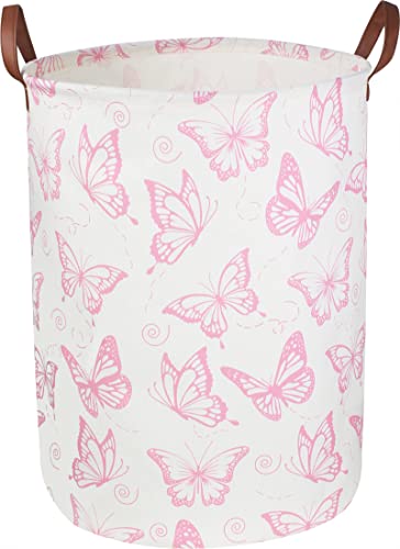 CLOCOR Pink Laundry Basket,Waterproof Nursery Hamper for Baby Girl ,Collapsible Storage Baskets for Girls Bedroom,Kids Toys Storage Bin,Room Decor,Gift Basket（Pink Butterfly - color: Pink Butterfly