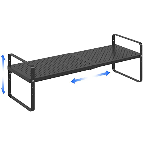 Expandable Cabinet Shelf Organizer Adjustable Metal Spice Rack Stackable Freestanding Counter Storage Shelves for Kitchen Cabinet Under Sink Office Desk (Black - 1Pack - L16.5-27'' * W10.2'' * H9.6'') - color: Black - 1pack - L16.5-27'' * W10.2'' * H9.6''