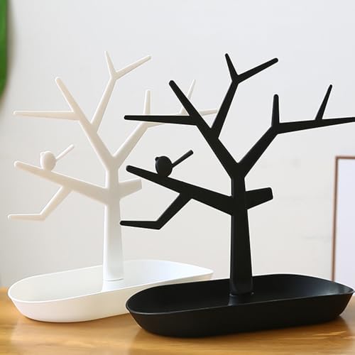 OULIGET Tabletop Key Holder Stand Tree Key Rack,Stand Jewelry Display Necklace Ring Earring Holder Rack,Jewelry Organizer Tray Home Decor for Home Entryway (White) - color: White