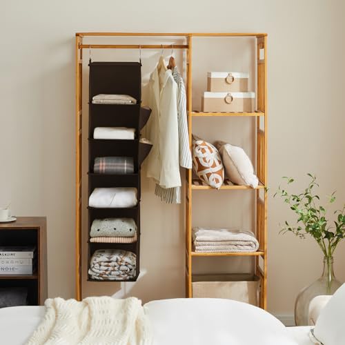 YOUDENOVA Hanging Closet Organizer, 6-Shelf Closet Hanging Storage Shelves, Brown - color: Brown