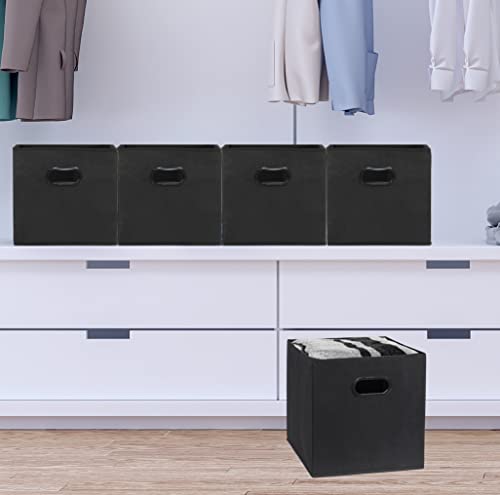 Simple Houseware Foldable Cube Storage Bins with Handles, 11-Inch, Black, 6-Pack, Fabric Cubes Organizer for Closet or Shelves - color: Black