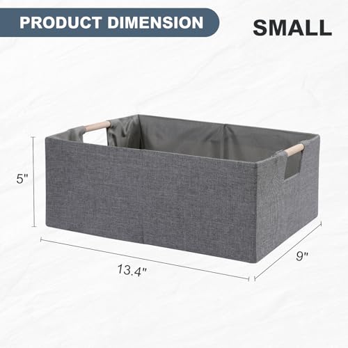 ANMINY 2PCS Storage Baskets for Organizing Collapsible Fabric Storage Bins Boxes with Wood Handles Closet Shelves Cube Organizer Bins Clothes Laundry Storage Container - Small, Gray - color: Gray, size: Small (Pack of 2)