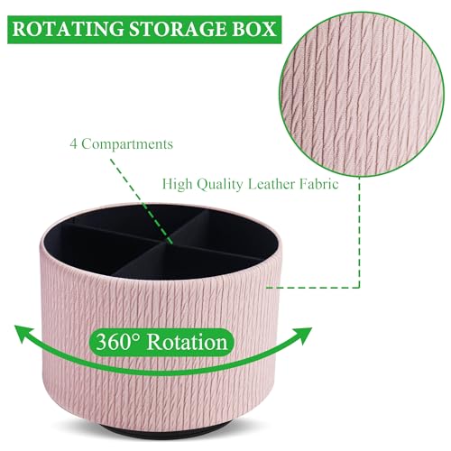 Round Leather Art Supply Organizer,Remote Control Holder,360 Degree Spinning,Multi-Functional Pencil Holder,4 Compartments Desktop Stationary Organizer(1-Wood Pink2) - color: 1-Wood Pink2