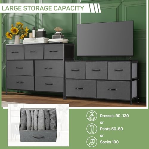 Dresser for Bedroom, 7 Storage Drawers, Anti-Tip Wide Fabric Closet Chests Organizer Tower Furniture, TV Stand for TV up to 45 inch with Wooden Top Metal Frame for Clothes, Living Room - color: Grey, size: 11.8"D x 39.3"W x 30.3"H (7 Drawers)