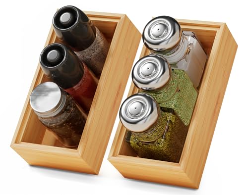 Small Bamboo Kitchen Drawer Organizer Boxes – 6" x 3" Stackable Wood Silverware Utensil Tray for Drawers Bins Cutlery & Flatware Storage – Wooden Organizers Set of 2 for Junk Drawer, Bathroom, Rv - size: 6" x 3" x 2"