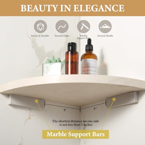 Koville Italian Natural Marble Corner Shelf, 2 Pcs Wall Mounted Marble Bathroom Corner Shelves Organizers, Polished Stone Corner Shower Caddy, No Drilling Adhesive Shower Caddies - Khaki Rose - color: Khaki Rose, size: 2-Layer