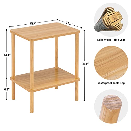 Apicizon 2 Tier End Table, Small Side Table with Solid Wood Legs, Boho Bedside Table with Storage Shelf, Nightstand for Small Spaces, Bedroom, Living Room, Entryway, Farmhouse, Easy Assembly, Natural - color: Natural, size: 1 Set, style: 2 Tier