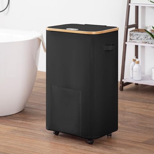 Vincona Laundry Basket with Wheels, Tall Dirty Clothes Hamper on Wheels, Rolling Laundry Hamper with lid for Dorm, Bedroom and Bathroom (Black, 100L) - color: Black, size: 100L