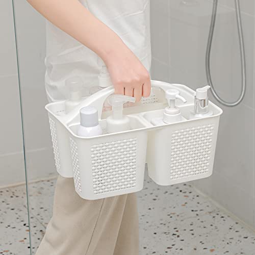 UUJOLY Plastic Portable Shower Caddy Basket Bucket, Cleaning Shower Basket with Handle Compartments Storage Basket Organizer for Bathroom Kitchen College Dorm Sink, White - color: White