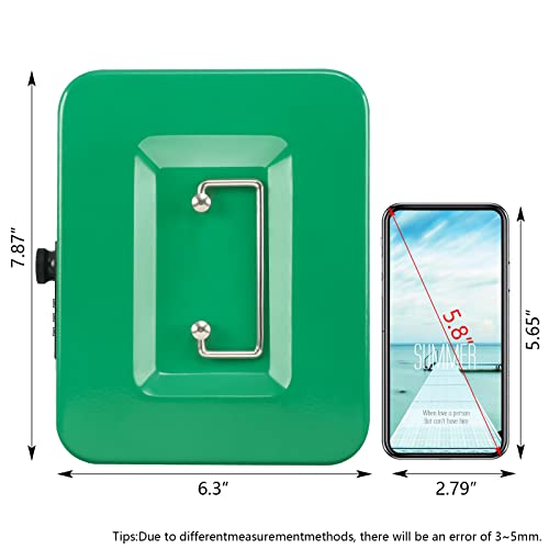 KYODOLED Cash Box with Combination Lock,Safe Metal Box for Money,Storage Lock Box with Money Tray,7.87"x 6.30"x 3.54" Green Medium - color: Green, size: Medium