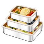 GIUOIDUO 3-Piece Extra Thick 304 Stainless Steel Food Storage Containers with Non-Stick Bottom, Airtight Glass Lids & Silicone Seal, Stackable Kitchen Organization Boxes for Food Preservation - color: 3-piece set (glass see through sealing cover)
