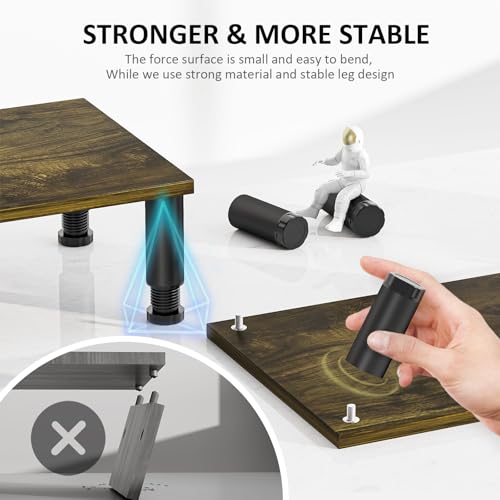 AX WABER Dual Monitor Stand Riser, Monitor Stand with Adjustable Length and Angle, Wood Monitor Stand for Desk, Monitor Riser for 2 Monitors with Storage Space - color: Vintage