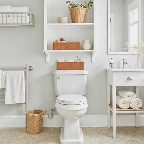 GRANNY SAYS Bathroom Toilet Organizer, Back of Toilet Storage Basket, Waterproof Storage for Shelves, 3 Section Wicker Baskets, Caramel Orange, 2-Pack - color: Caramel