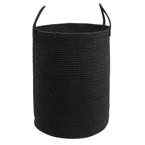 Woven Cotton Rope Laundry basket-16”X22” Laundry Hamper-Rope Storage Basket for Dirty Clothes, Toys and Blankets Perfect for Bathroom, Baby nursery and Living Room Storage (black, Large) - color: black, size: Large