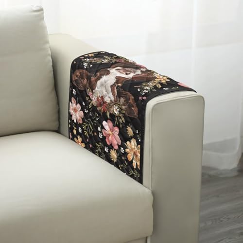 Highland Cattle Daisy Flower Print Sofa Armrest Slipcovers Non-Slip Arm Covers for Recliner with 2 Pockets for Magazine, Tablet, Phone, iPad Anti-Scratch Couch Covers Home Decor - color: Highland Cattle Daisy Flower