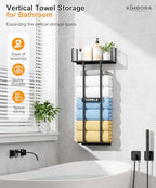 KIMBORA Towel Racks for Bathroom with Top Towel Shelf Hold 8 Large Rolled Towels, 36" Wall Mounted Bathroom Towel Storage Organizer for Small Bathroom, Camper, Rv (Black)
