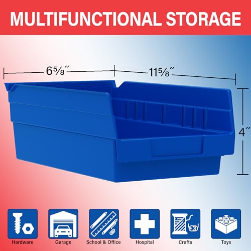 Akro-Mils 30130 Plastic Shelf Bins, Heavy Duty Storage Bins for Garage, Closet, and Drawer Organization, 12" x 6-1/2" x 4", Green, 12-Pack - color: Green