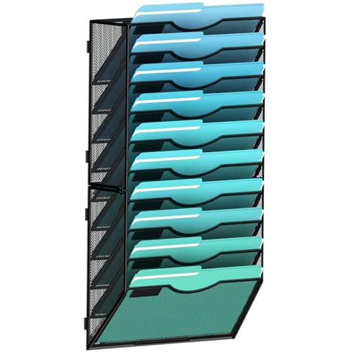 Gawerk 10-Tier Wall File Organizer Hanging Wall File Holder Wall Mount Paper Folder Organize, Mesh Magazine Document Mail Organizer Wall Organizer for Office School Home, Black - color: Black, size: 10-T