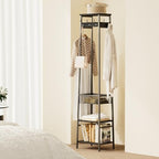 Coat Rack Freestanding, Coat Stand with Metal Basket and Storage Shelves, Hall Tree Free Standing With and 7 Hooks, Clothes Rack Stand Organizer, Black - color: Black, style: 2 Shelves + 1 Basket