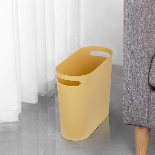 rejomiik Small Trash Can, 3.5 Gallon Slim Garbage Can Plastic Waste Basket with Handles Container Bin for Narrow Spaces Bathroom, Bedroom, Kitchen, Office at Home, Yellow - color: Yellow, size: 1 pack