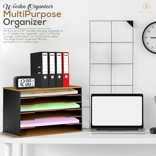 Wooden Paper Organizer 20.25"W x 12.25"H x 13.25"D, 6-Tier Storage for 12"x18" & 11"x17" Sheets, Includes Matching Pen Holder & Tray, Ideal for Office, Home, Art Room and Classroom - size: full set 20.25"W x 12.25"H x 13.25"D