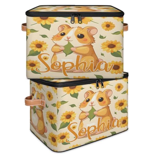 Custom Storage Basket with Name, Personalized Storage Bins with Zipper Lid, Foldable Fabric Storage Box Large capacity with Handle Sunflower Hamster - color: Option 23