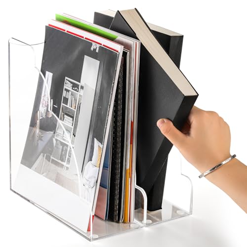 Youeon 2 Size Acrylic Magazine File Holder, Vertical File Organizer for Desk, Clear Magazine Rack, Desk Organizer for File Storage, Books and Magazines, Home and Office Supplies