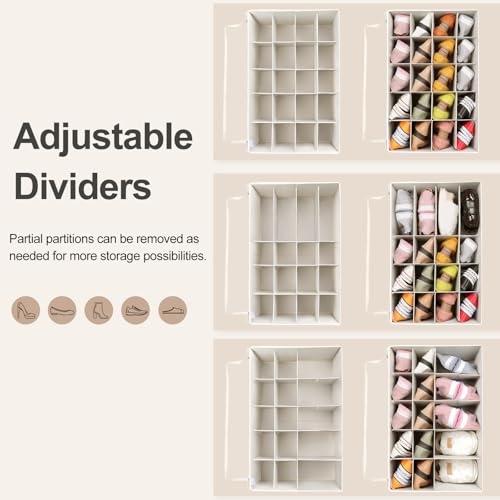 TOPIA HOME Shoe Organizer for Closet 2 Pack, Foldable Shoe Box with Adjustable Divider and Clear Cover, Space Saving Shoe Storage Organizer Cabinet with Reinforced Handles, Fits 40 Pair, Beige, TP11Y - color: Beige-2Pack, size: Extra Large(26.5''L x 16.54